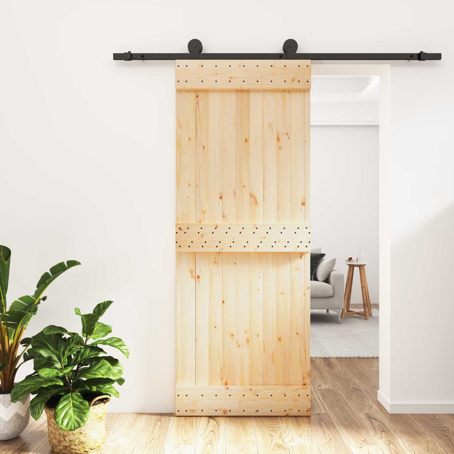 Schuifdeur Naturel en Zwart 80 x 210 cm Massief Grenenhout