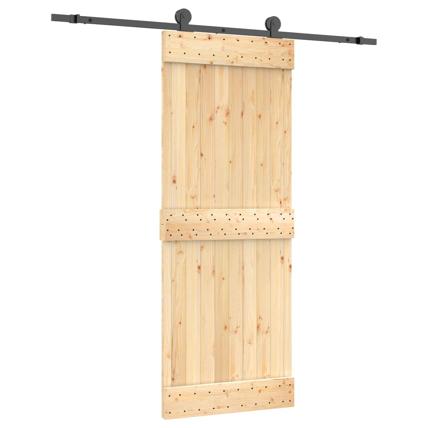 Schuifdeur Naturel en Zwart 80 x 210 cm Massief Grenenhout