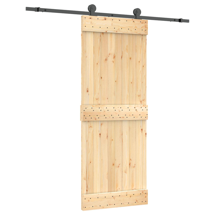 Schuifdeur Naturel en Zwart 80 x 210 cm Massief Grenenhout