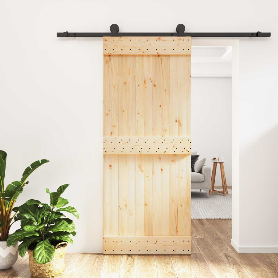 Schuifdeur Naturel en Zwart 85 x 210 cm Massief Grenenhout