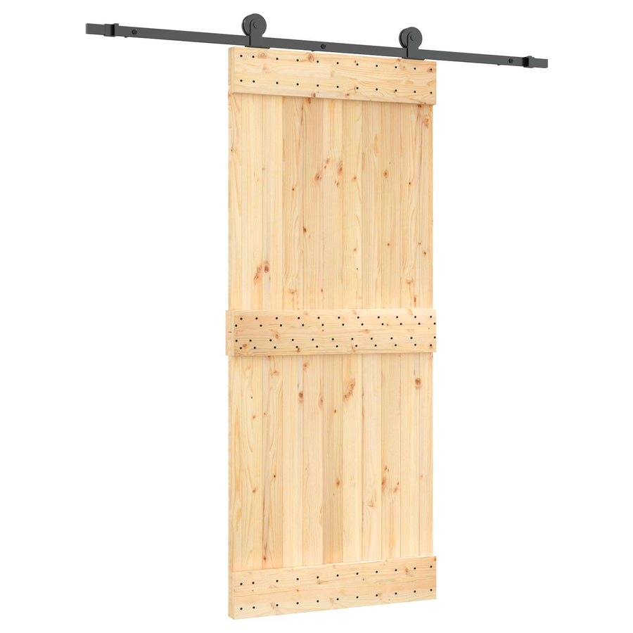 Schuifdeur Naturel en Zwart 85 x 210 cm Massief Grenenhout