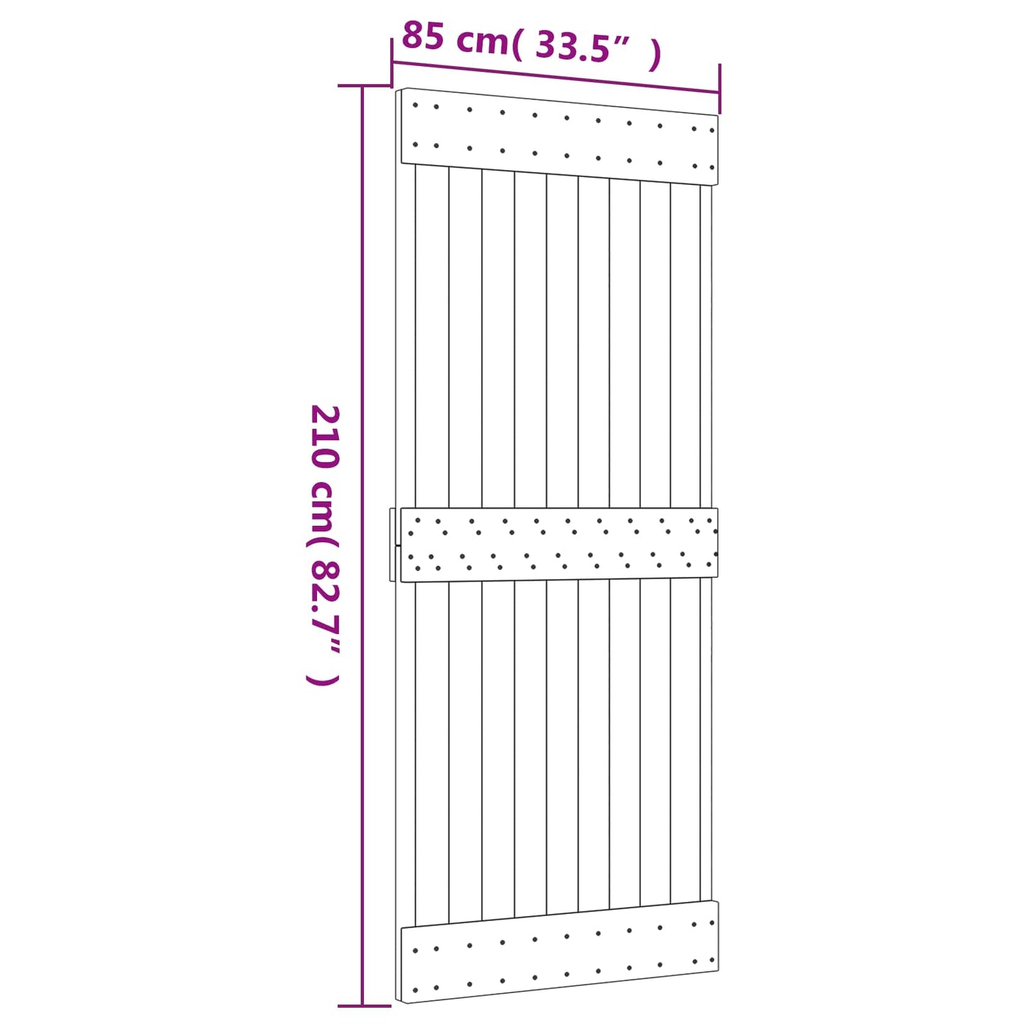 Schuifdeur Naturel en Zwart 85 x 210 cm Massief Grenenhout