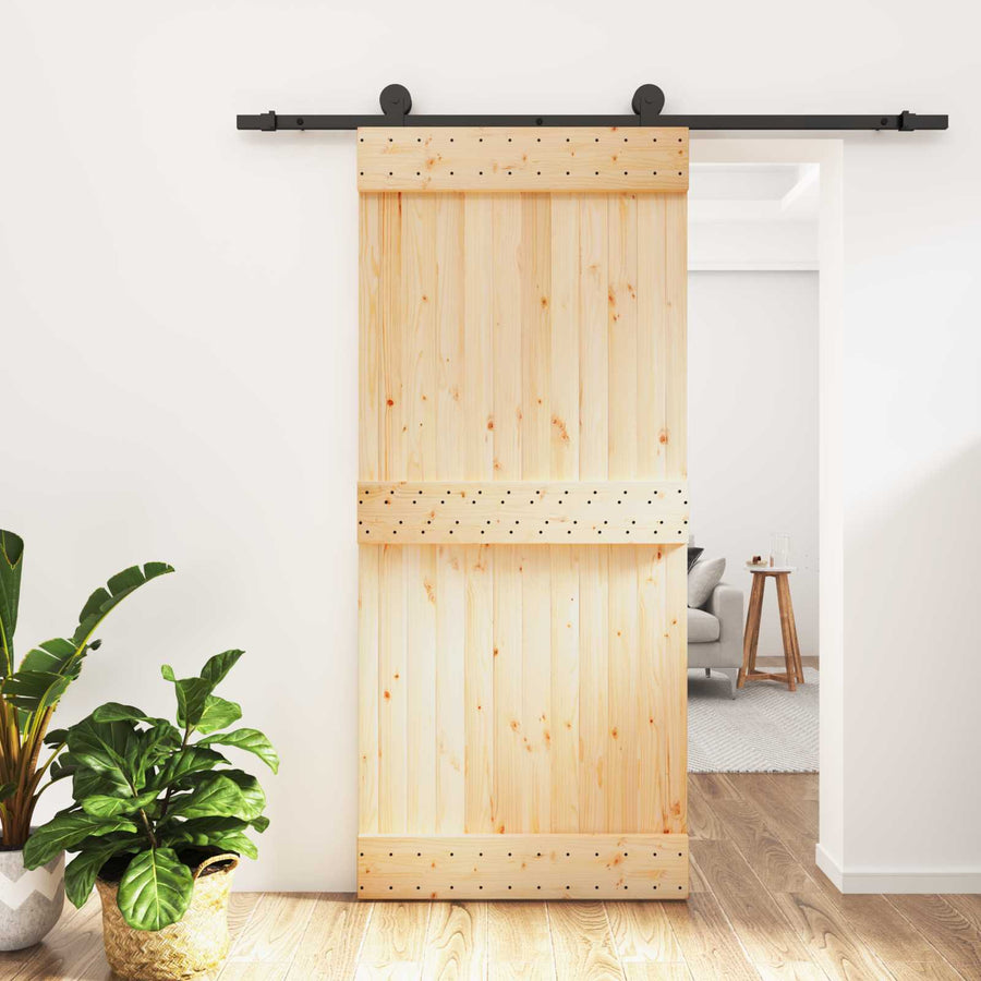 Schuifdeur Naturel en Zwart 90 x 210 cm Massief Grenenhout