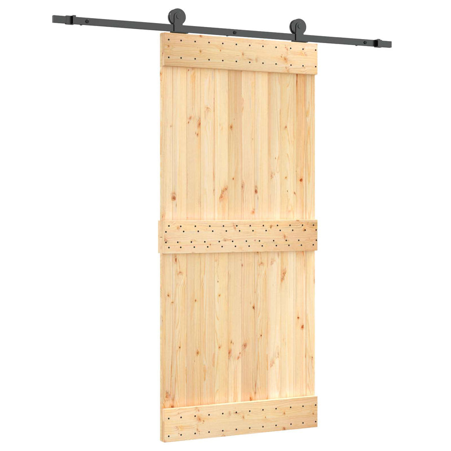 Schuifdeur Naturel en Zwart 90 x 210 cm Massief Grenenhout