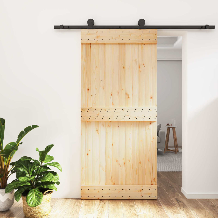 Schuifdeur Naturel en Zwart 95 x 210 cm Massief Grenenhout