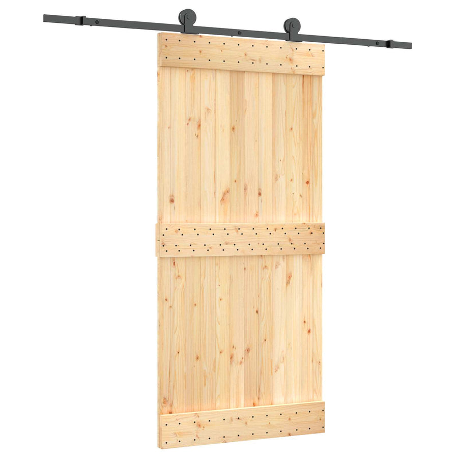 Schuifdeur Naturel en Zwart 95 x 210 cm Massief Grenenhout