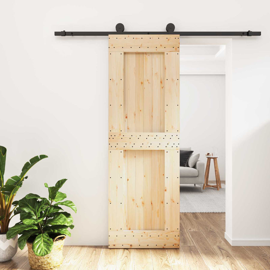 Schuifdeur Naturel en Zwart 70 x 210 cm Massief Grenenhout