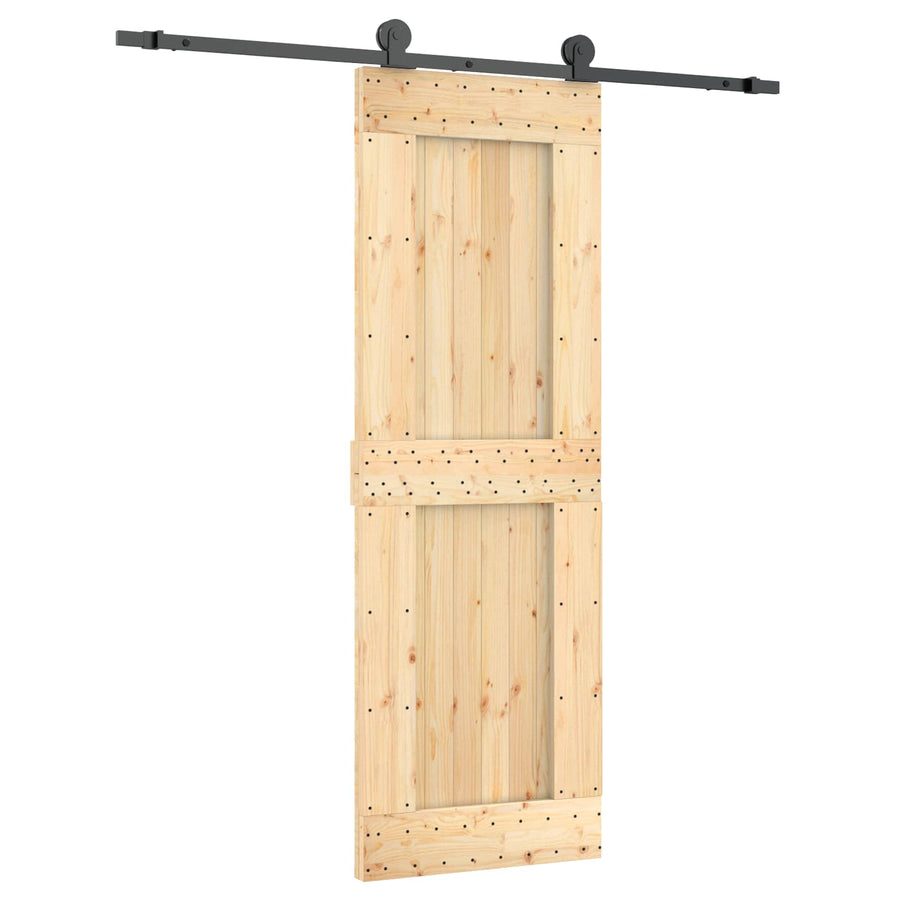 Schuifdeur Naturel en Zwart 70 x 210 cm Massief Grenenhout