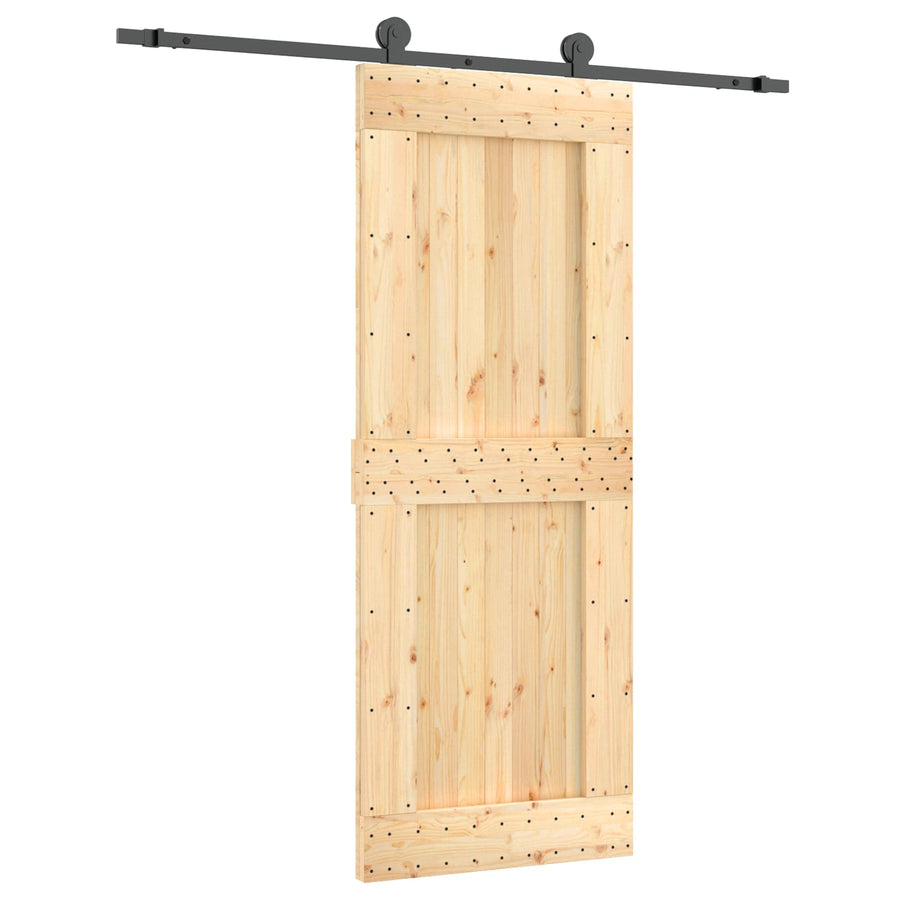 Schuifdeur Naturel en Zwart 80 x 210 cm Massief Grenenhout