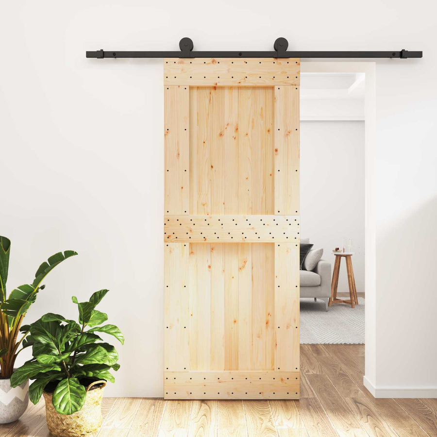 Schuifdeur Naturel en Zwart 85 x 210 cm Massief Grenenhout