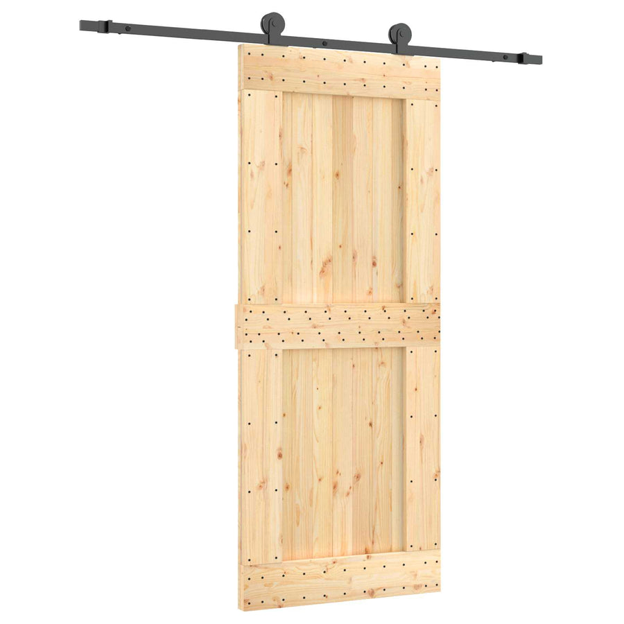 Schuifdeur Naturel en Zwart 85 x 210 cm Massief Grenenhout