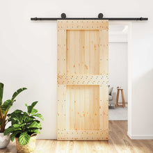 Schuifdeur Naturel en Zwart 90 x 210 cm Massief Grenenhout