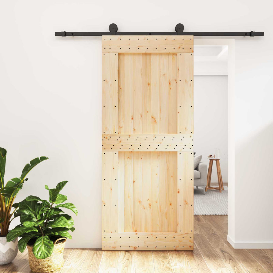 Schuifdeur Naturel en Zwart 90 x 210 cm Massief Grenenhout