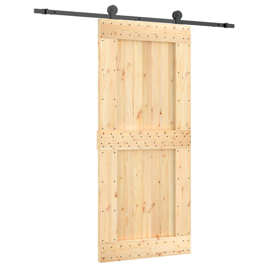 Schuifdeur Naturel en Zwart 90 x 210 cm Massief Grenenhout