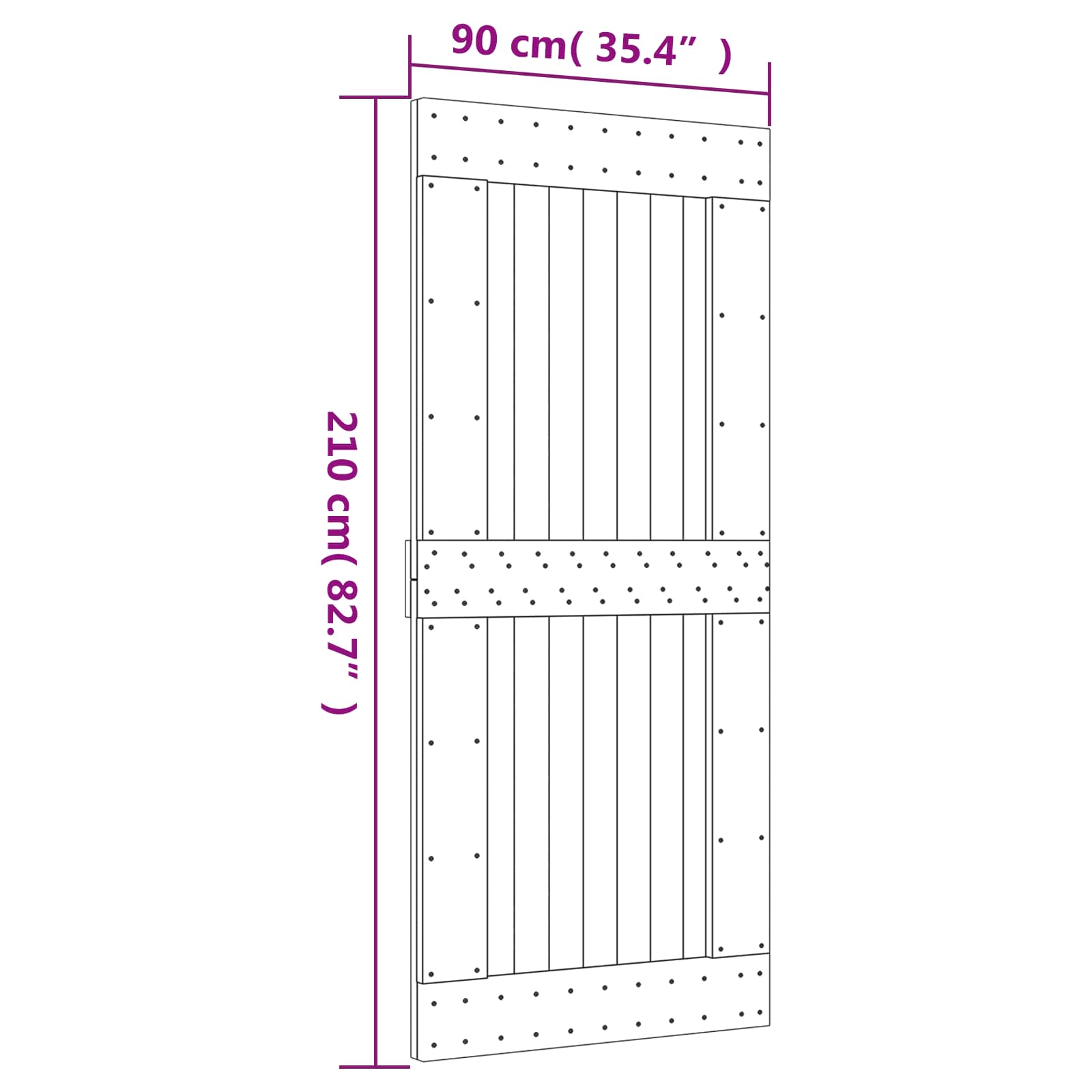 Schuifdeur Naturel en Zwart 90 x 210 cm Massief Grenenhout