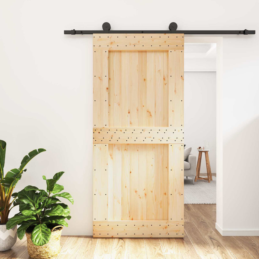 Schuifdeur Naturel en Zwart 95 x 210 cm Massief Grenenhout