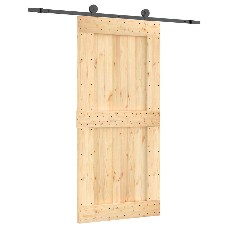 Schuifdeur Naturel en Zwart 95 x 210 cm Massief Grenenhout