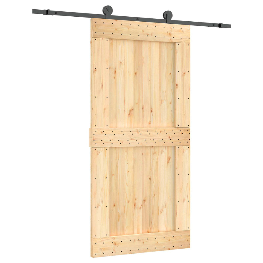 Schuifdeur Naturel en Zwart 100 x 210 cm Massief Grenenhout