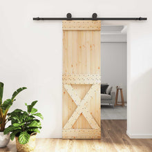 Schuifdeur Naturel en Zwart 70 x 210 cm Massief Grenenhout