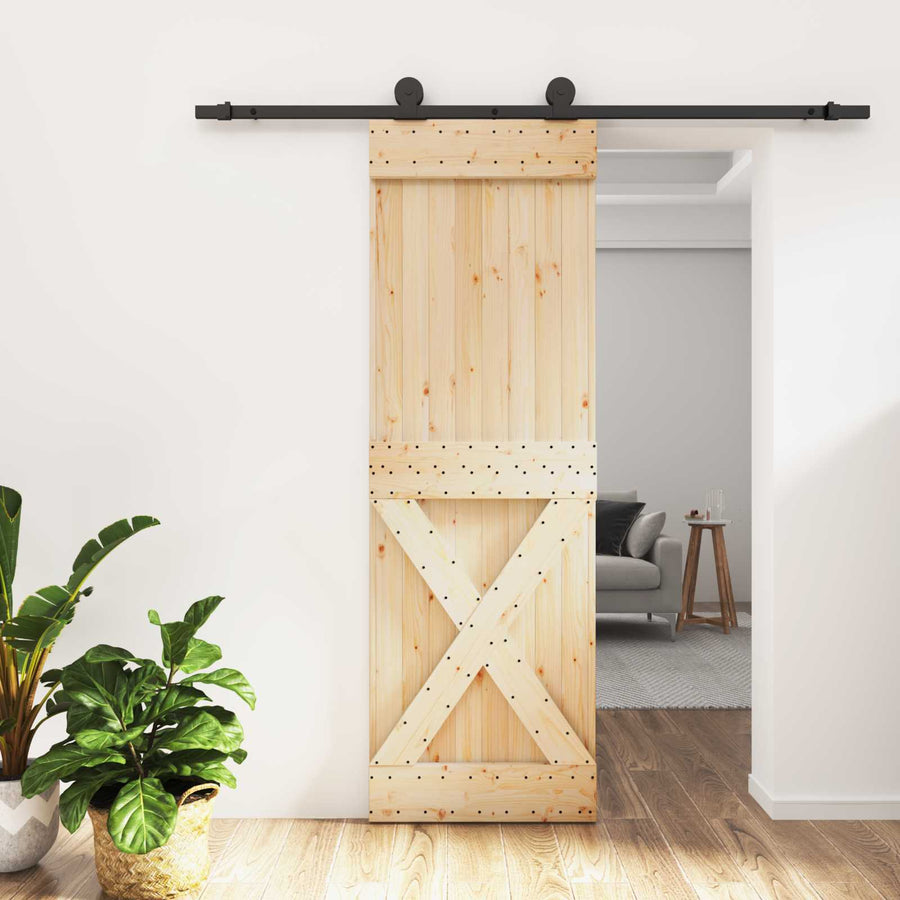 Schuifdeur Naturel en Zwart 70 x 210 cm Massief Grenenhout