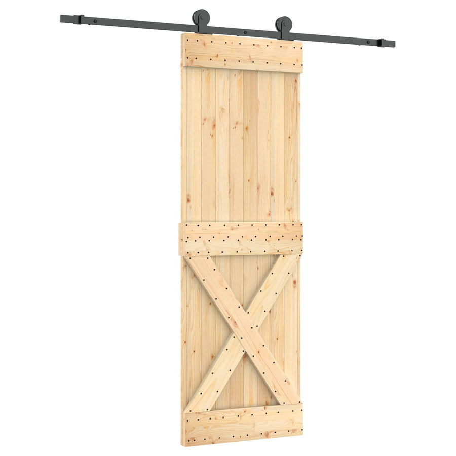 Schuifdeur Naturel en Zwart 70 x 210 cm Massief Grenenhout