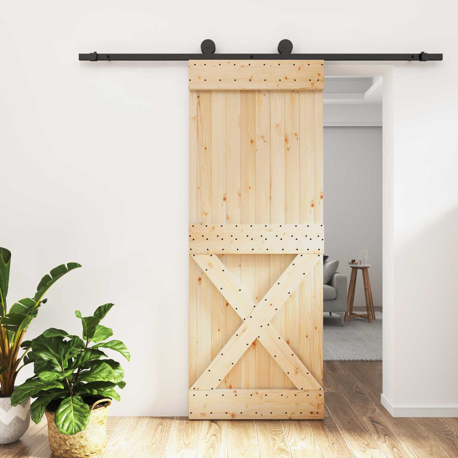 Schuifdeur Naturel en Zwart 80 x 210 cm Massief Grenenhout