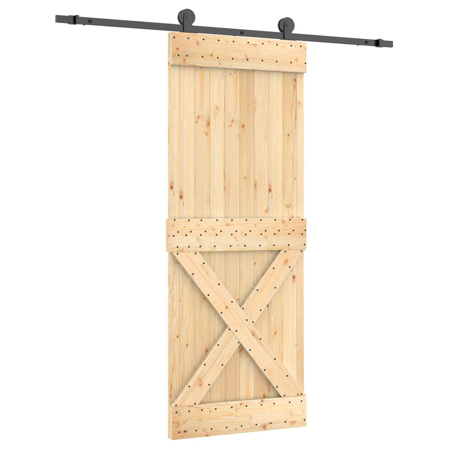 Schuifdeur Naturel en Zwart 80 x 210 cm Massief Grenenhout
