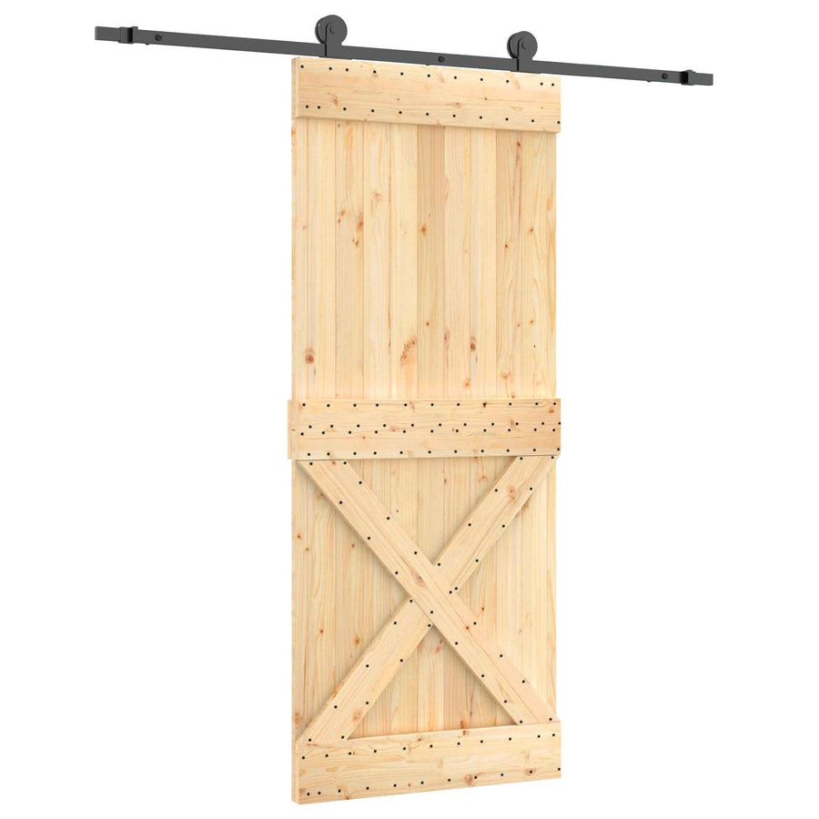 Schuifdeur Naturel en Zwart 85 x 210 cm Massief Grenenhout