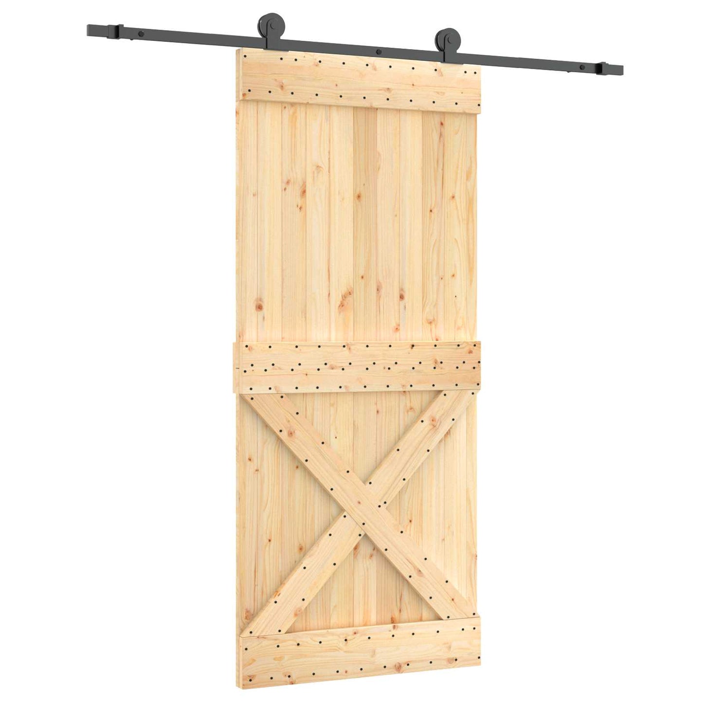 Schuifdeur Naturel en Zwart 90 x 210 cm Massief Grenenhout