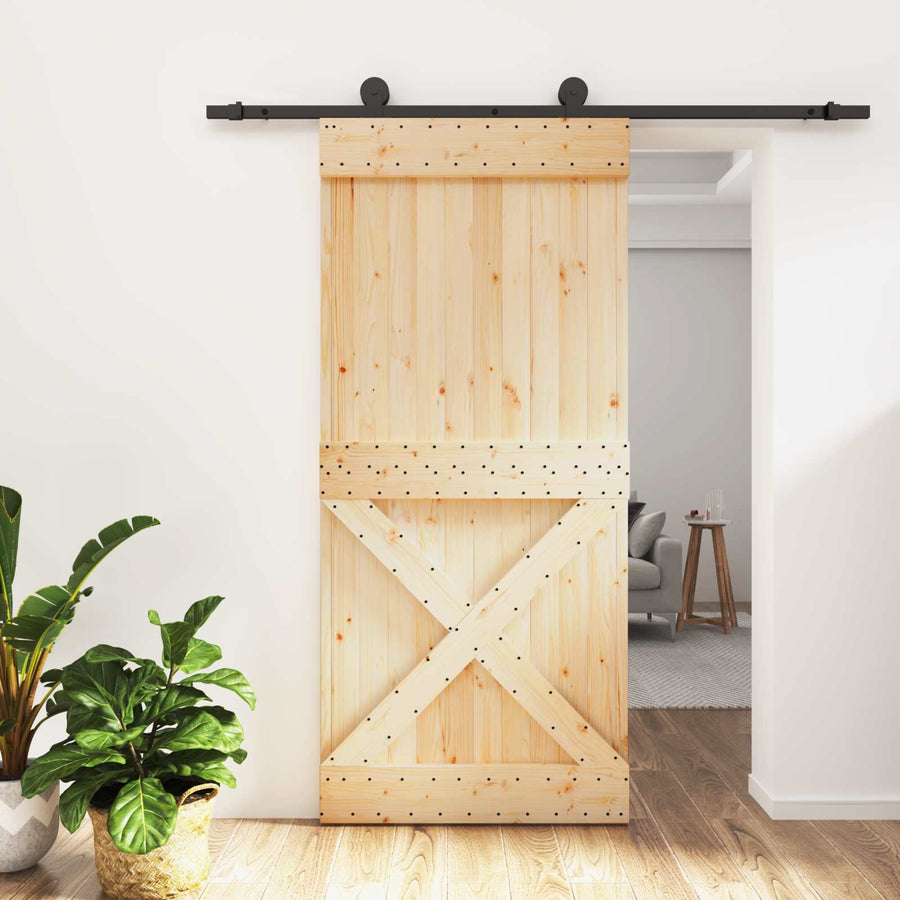 Schuifdeur Naturel en Zwart 95 x 210 cm Massief Grenenhout