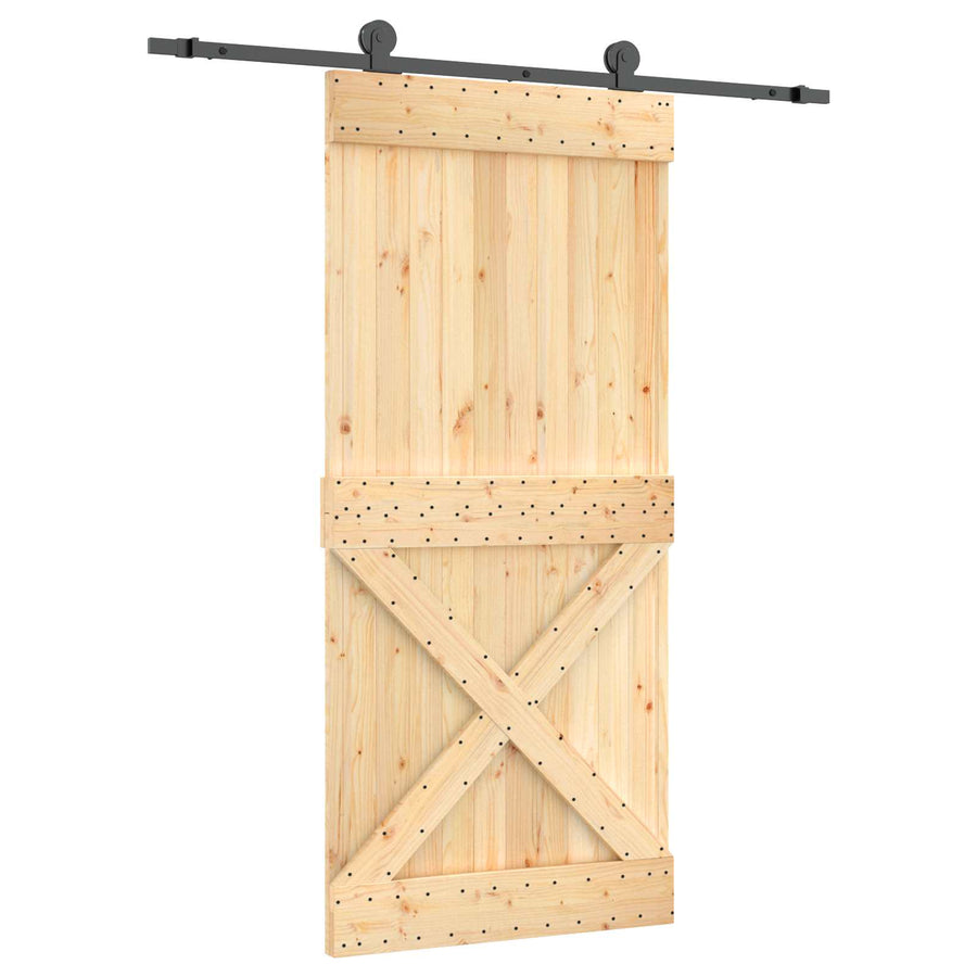 Schuifdeur Naturel en Zwart 95 x 210 cm Massief Grenenhout