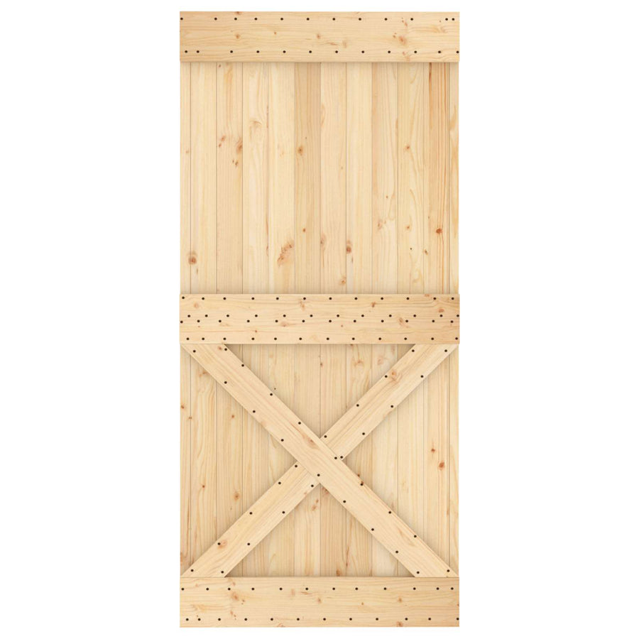 Schuifdeur Naturel en Zwart 95 x 210 cm Massief Grenenhout