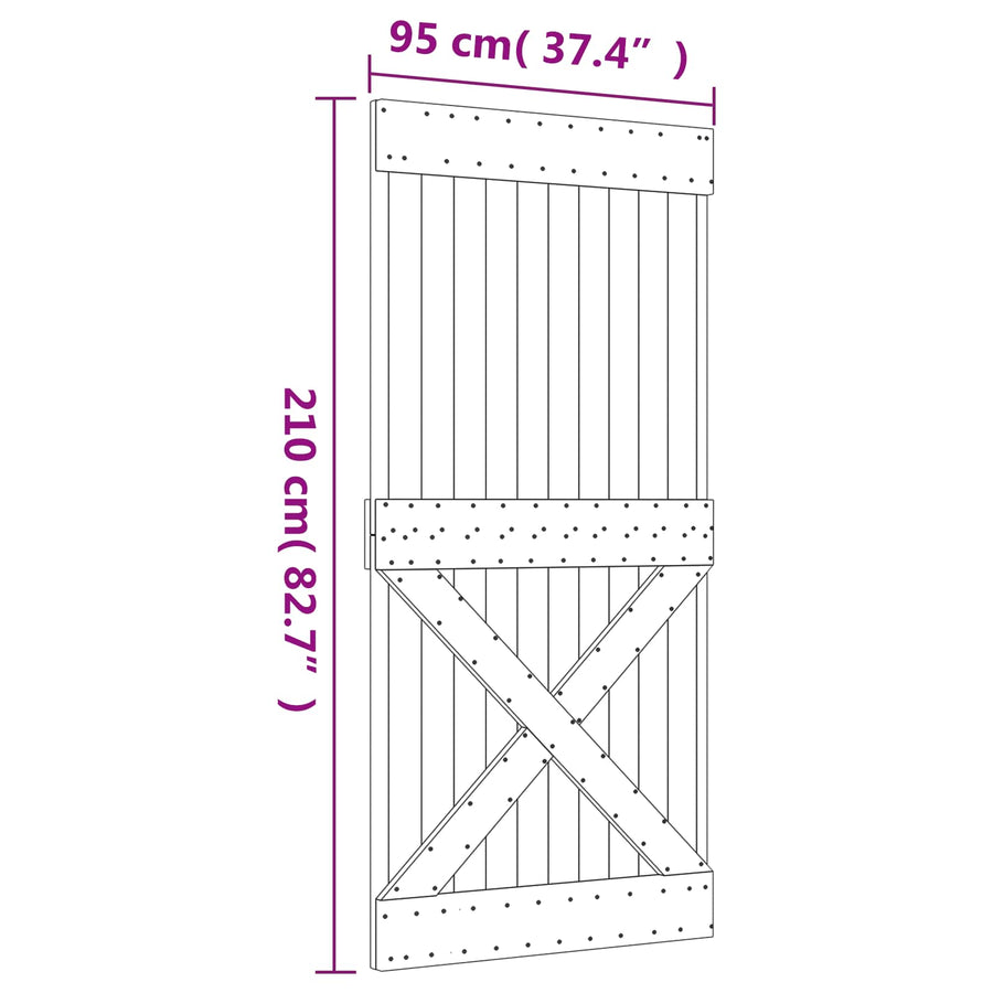 Schuifdeur Naturel en Zwart 95 x 210 cm Massief Grenenhout