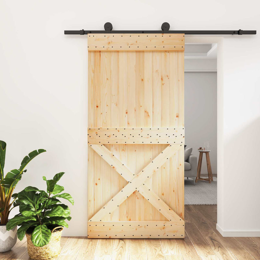 Schuifdeur Naturel en Zwart 100 x 210 cm Massief Grenenhout