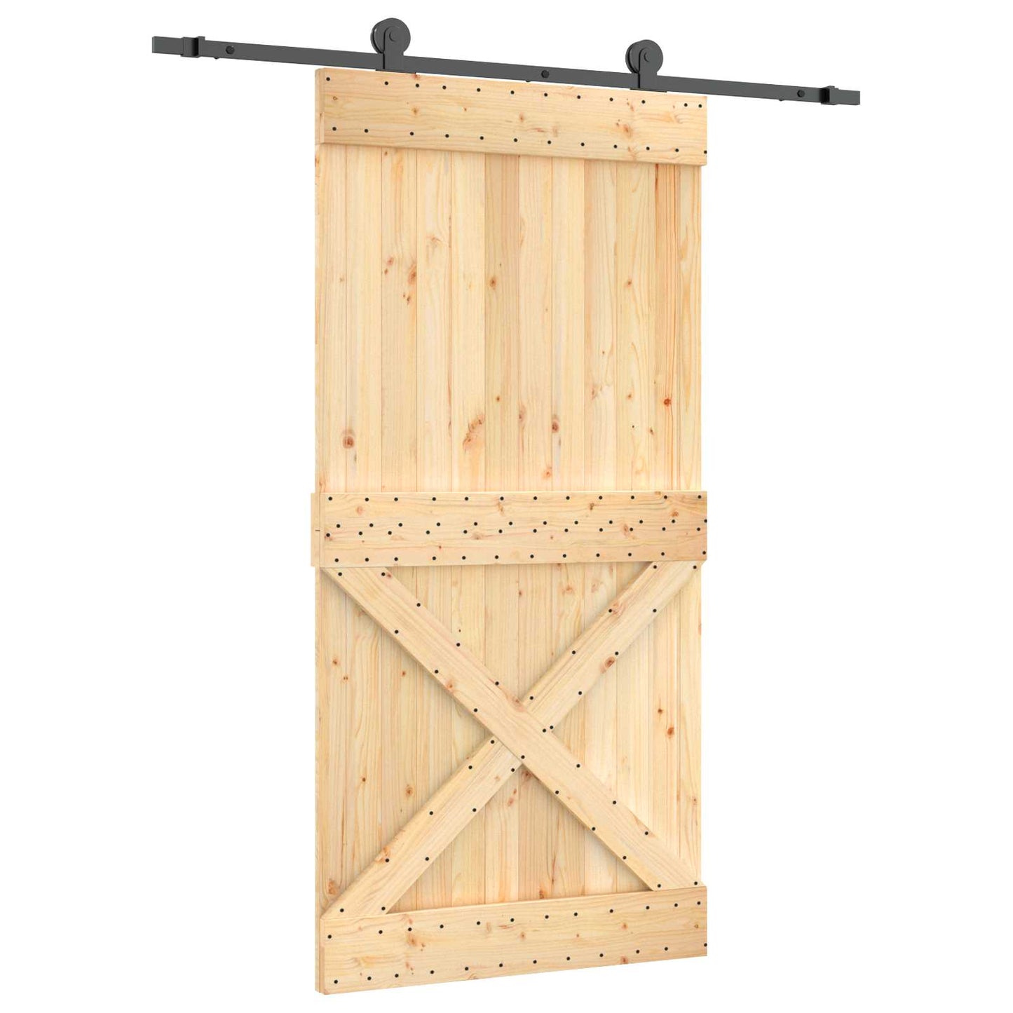 Schuifdeur Naturel en Zwart 100 x 210 cm Massief Grenenhout