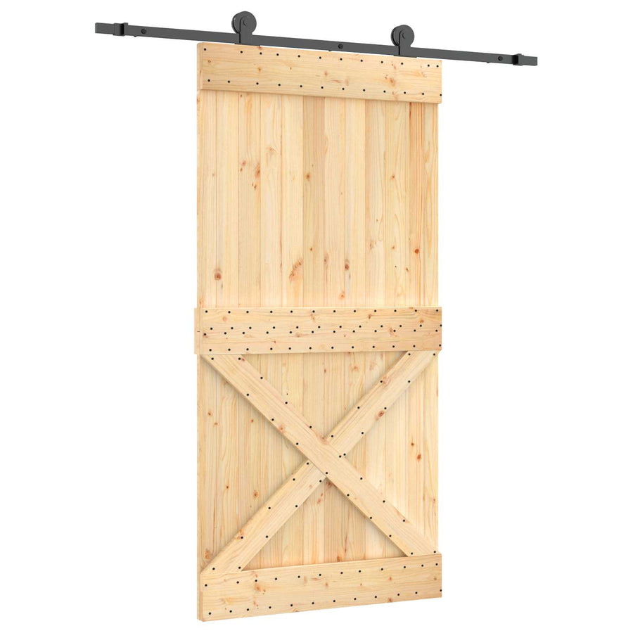 Schuifdeur Naturel en Zwart 100 x 210 cm Massief Grenenhout