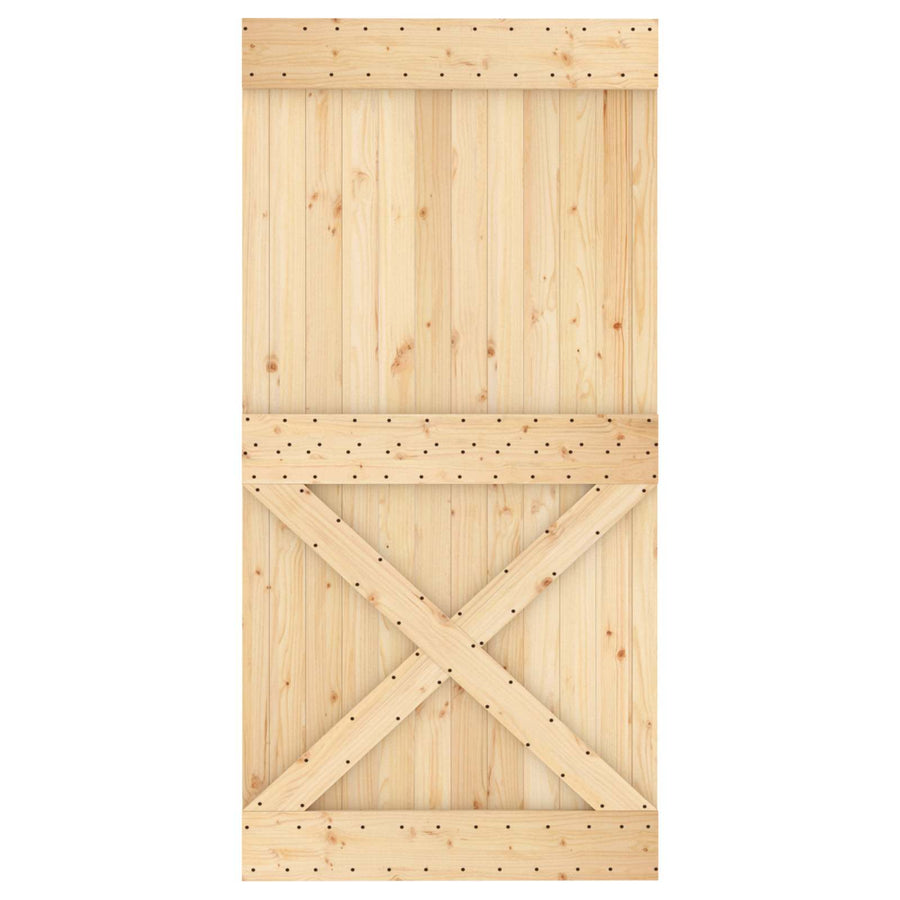 Schuifdeur Naturel en Zwart 100 x 210 cm Massief Grenenhout