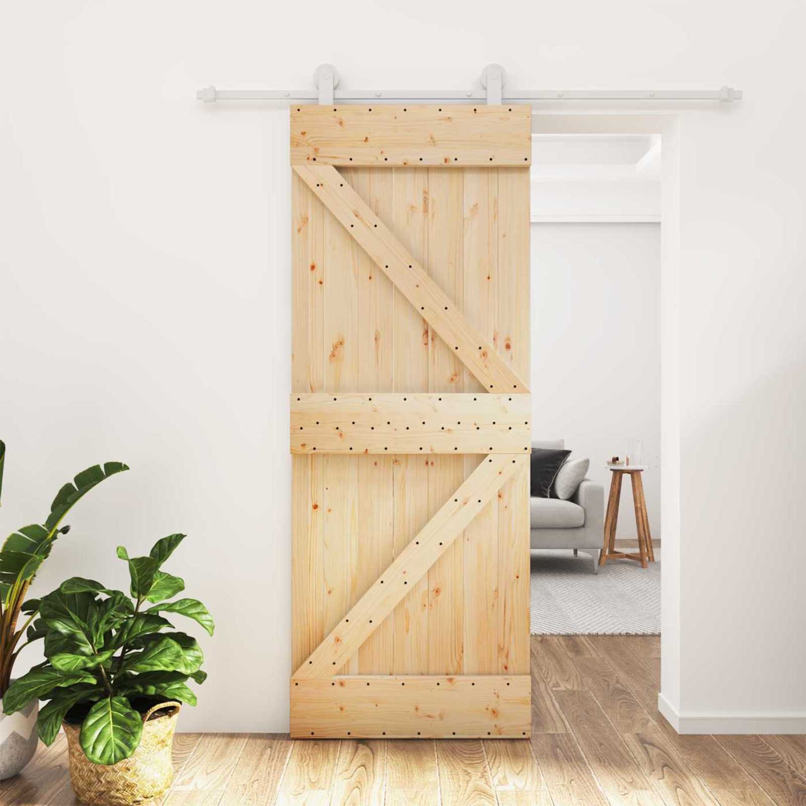 Schuifdeur Natuurlijk en Wit 80 x 210 cm Massief grenenhout