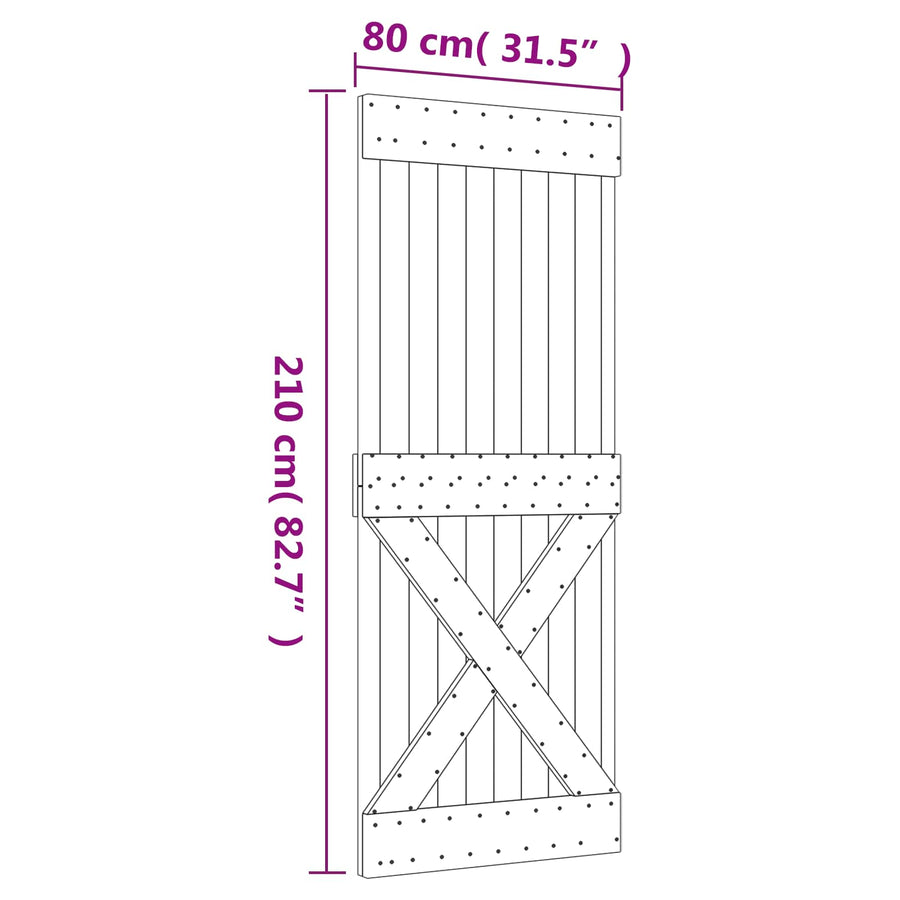 Schuifdeur Natuurlijk en Wit 80 x 210 cm Massief Grenenhout