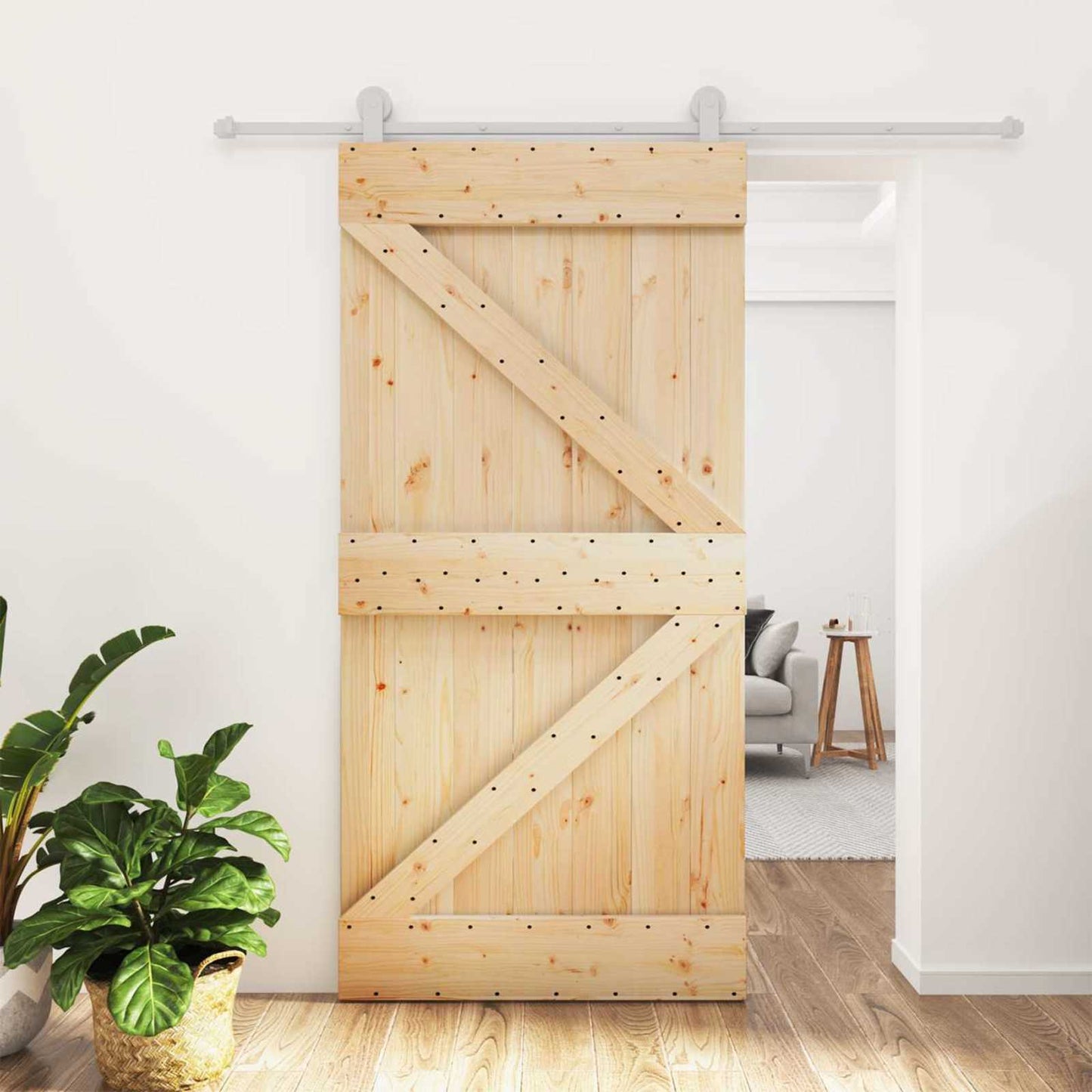 Schuifdeur Natuurlijk en Wit 100 x 210 cm Massief grenenhout