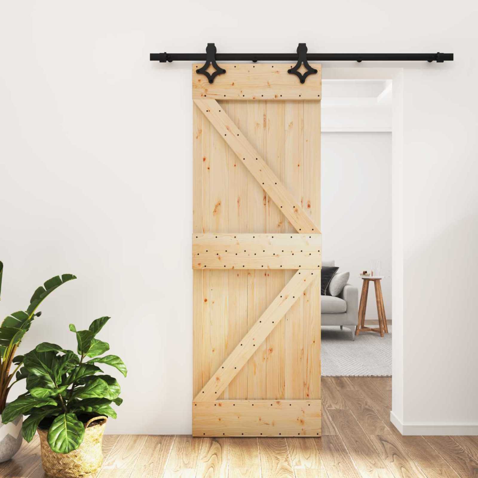 Schuifdeur Naturel en Zwart 70 x 210 cm Massief Grenenhout