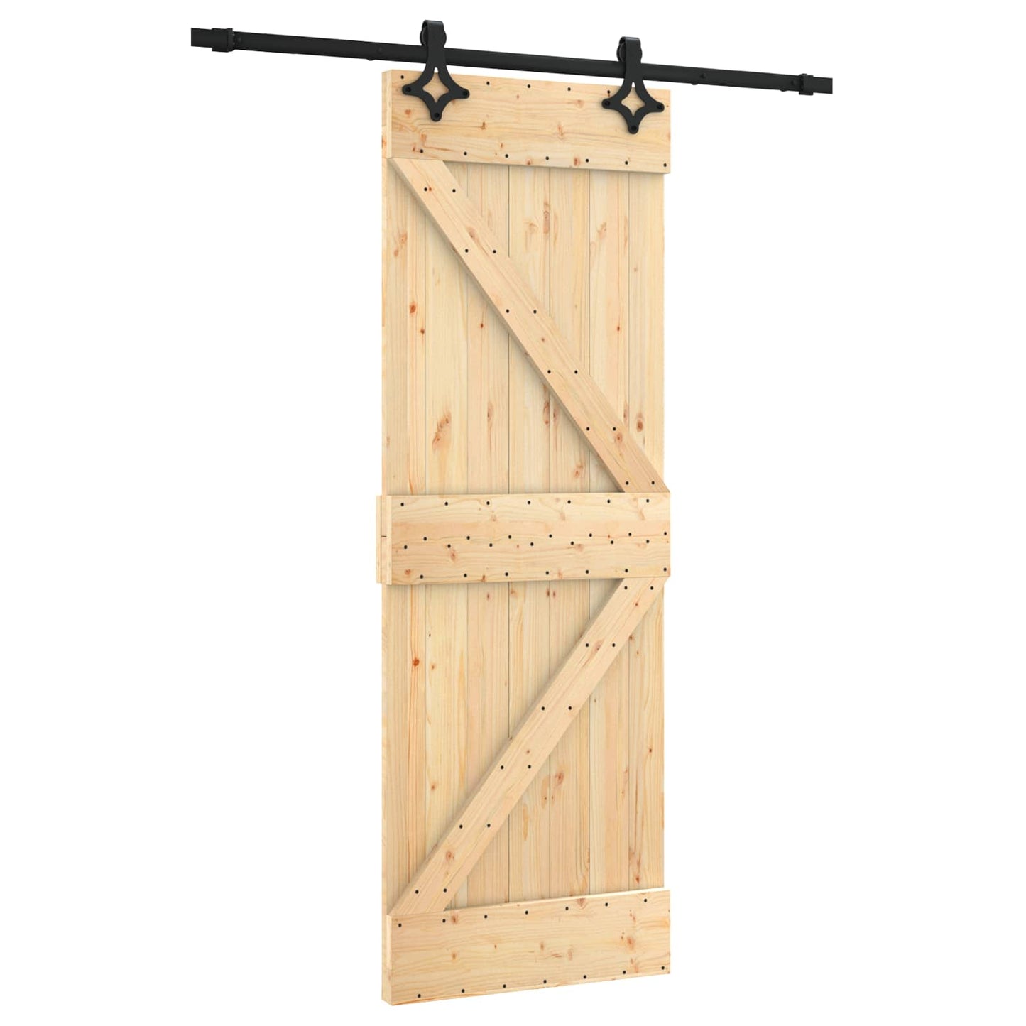Schuifdeur Naturel en Zwart 70 x 210 cm Massief Grenenhout