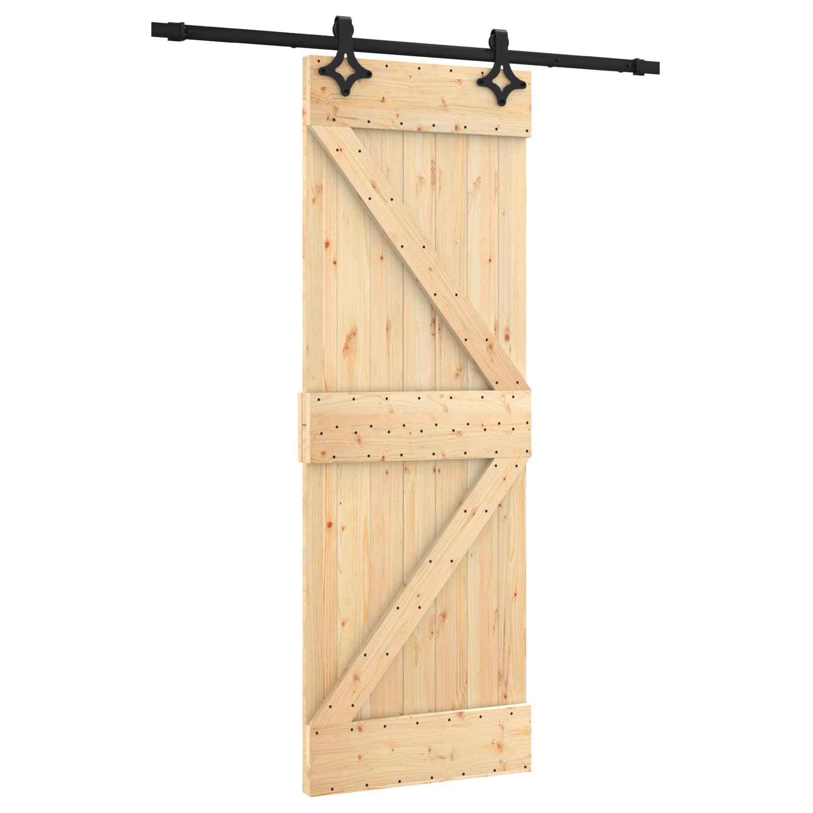 Schuifdeur Naturel en Zwart 70 x 210 cm Massief Grenenhout