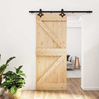 Schuifdeur Naturel en Zwart 85 x 210 cm Massief Grenenhout