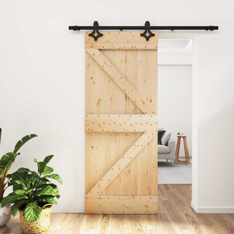 Schuifdeur Naturel en Zwart 85 x 210 cm Massief Grenenhout