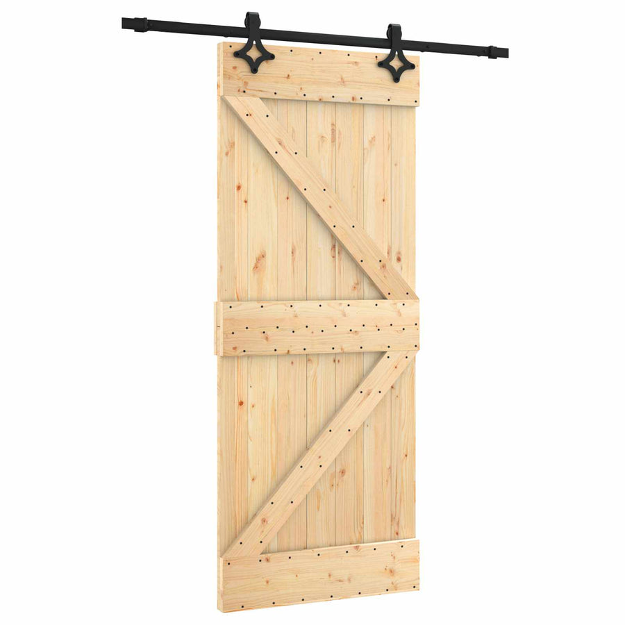 Schuifdeur Naturel en Zwart 85 x 210 cm Massief Grenenhout