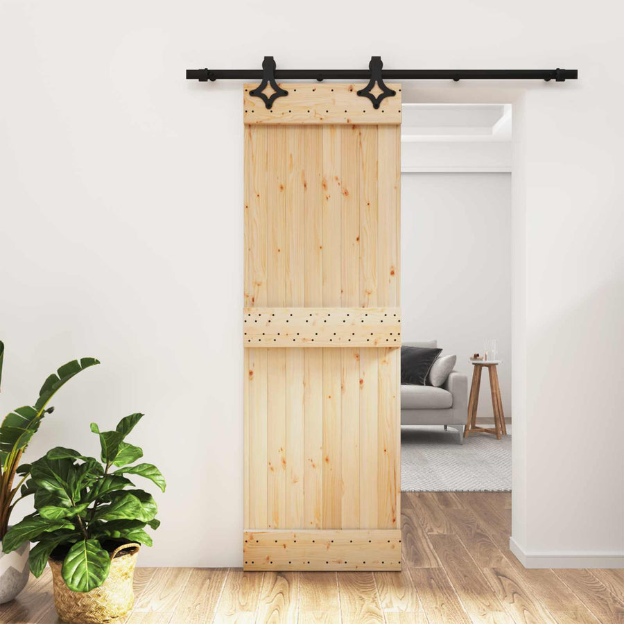 Schuifdeur Naturel en Zwart 70 x 210 cm Massief Grenenhout