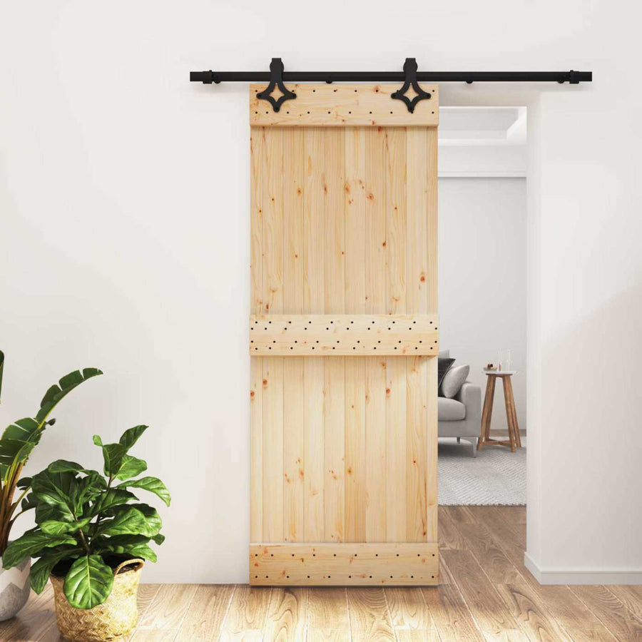 Schuifdeur Naturel en Zwart 80 x 210 cm Massief Grenenhout