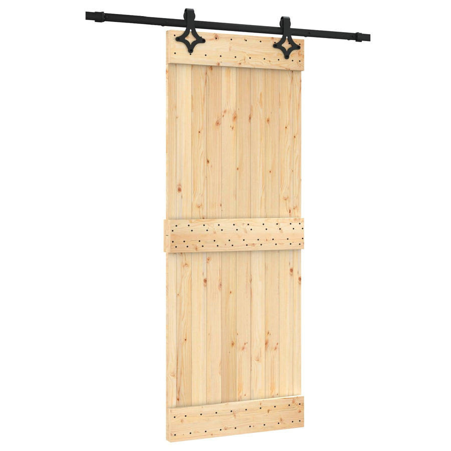 Schuifdeur Naturel en Zwart 80 x 210 cm Massief Grenenhout