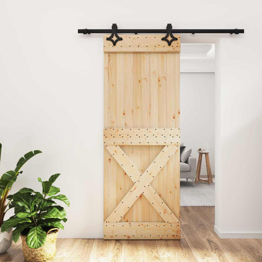 Schuifdeur Naturel en Zwart 80 x 210 cm Massief Grenenhout